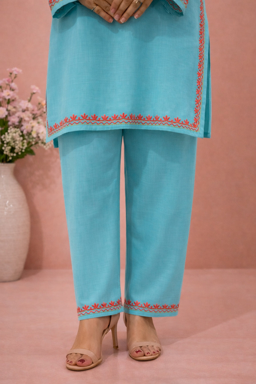 Cotton Sea Green Kashmiri Aari Work Cord Set