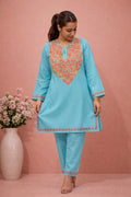 Cotton Sea Green Kashmiri Aari Work Cord Set