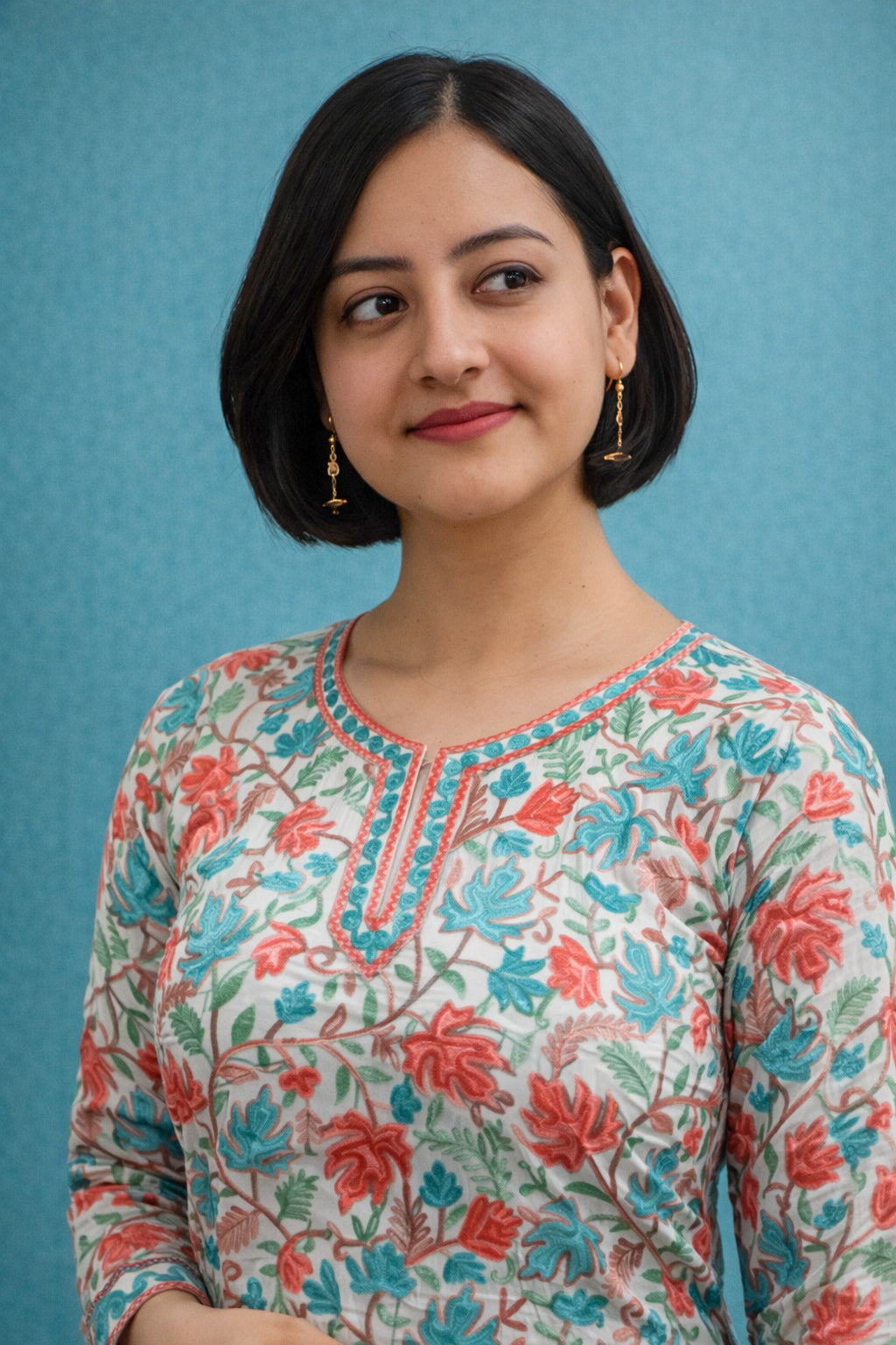 Georgette Nude Kashmiri Aari Work Short Kurta