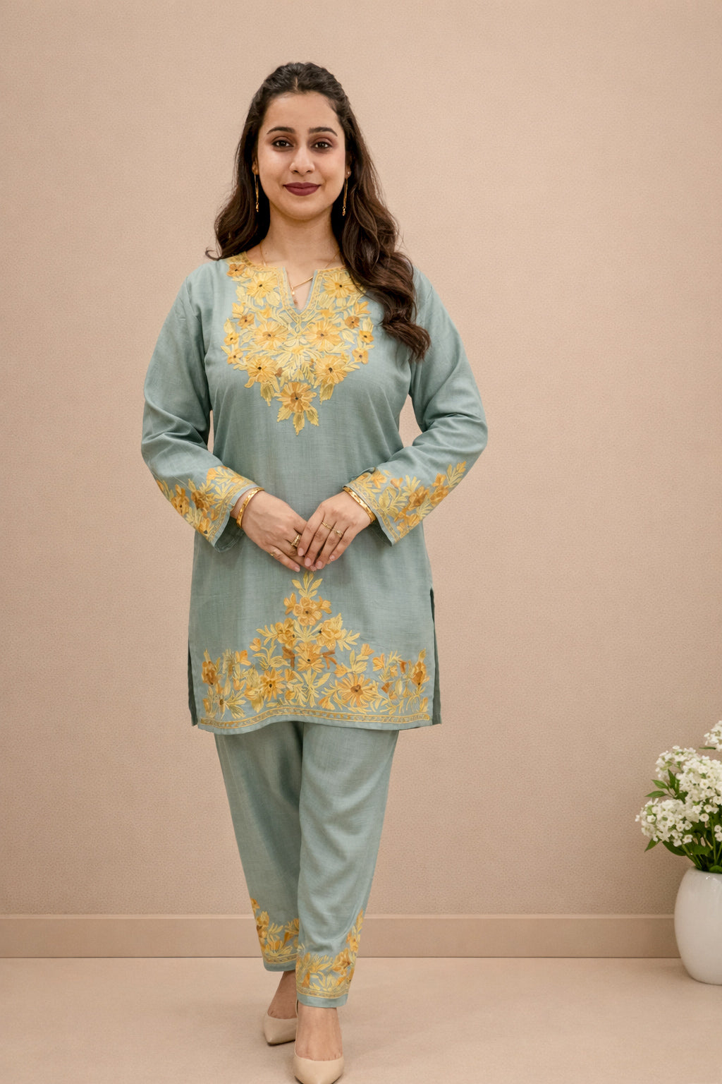 Cotton Basil Kashmiri Aari Work Cord Set