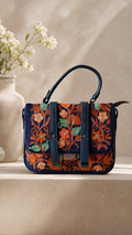 Handcrafted Aari Work Double Belt Handbag in Vibrant Orange