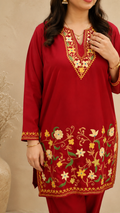 Jali Daman Aari Work Cord Set in Ruby Cotton