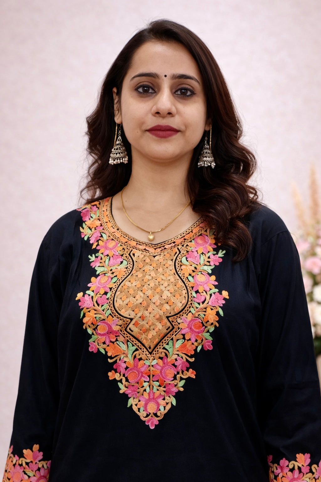 Rayon Black Kashmiri Aari Work Short Kurta