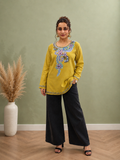 Aari Work Short Kurti in Olive Ruby Cotton