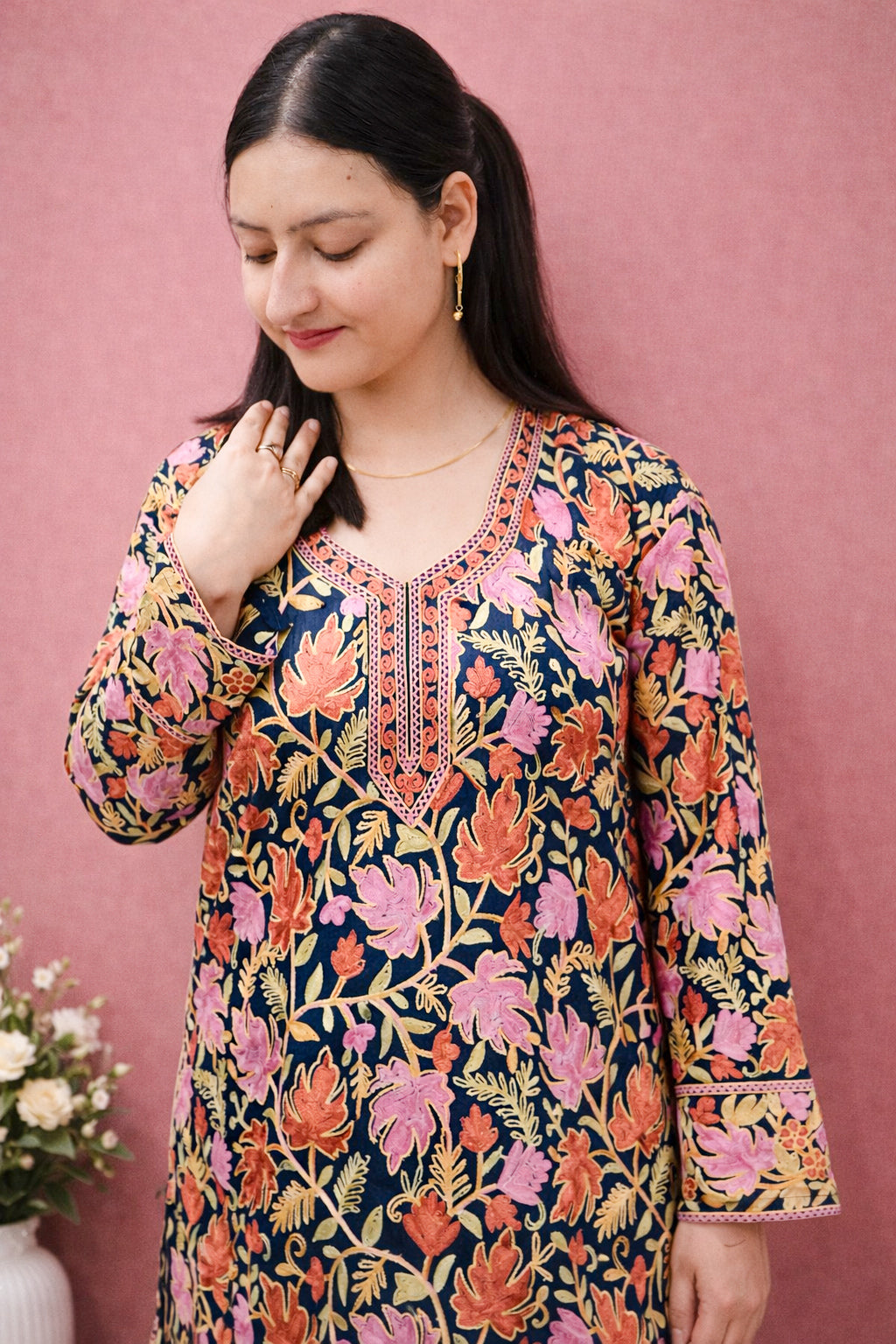 Georgette Black Kashmiri Aari Work Long Kurta