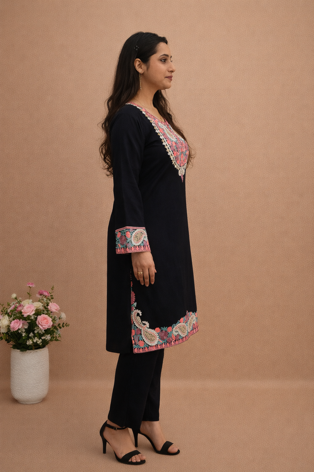 Rayon Black Kashmiri Aari Work Cord Set