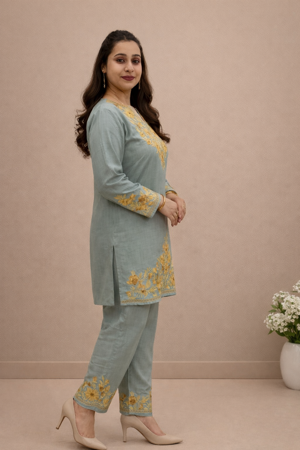 Cotton Basil Kashmiri Aari Work Cord Set