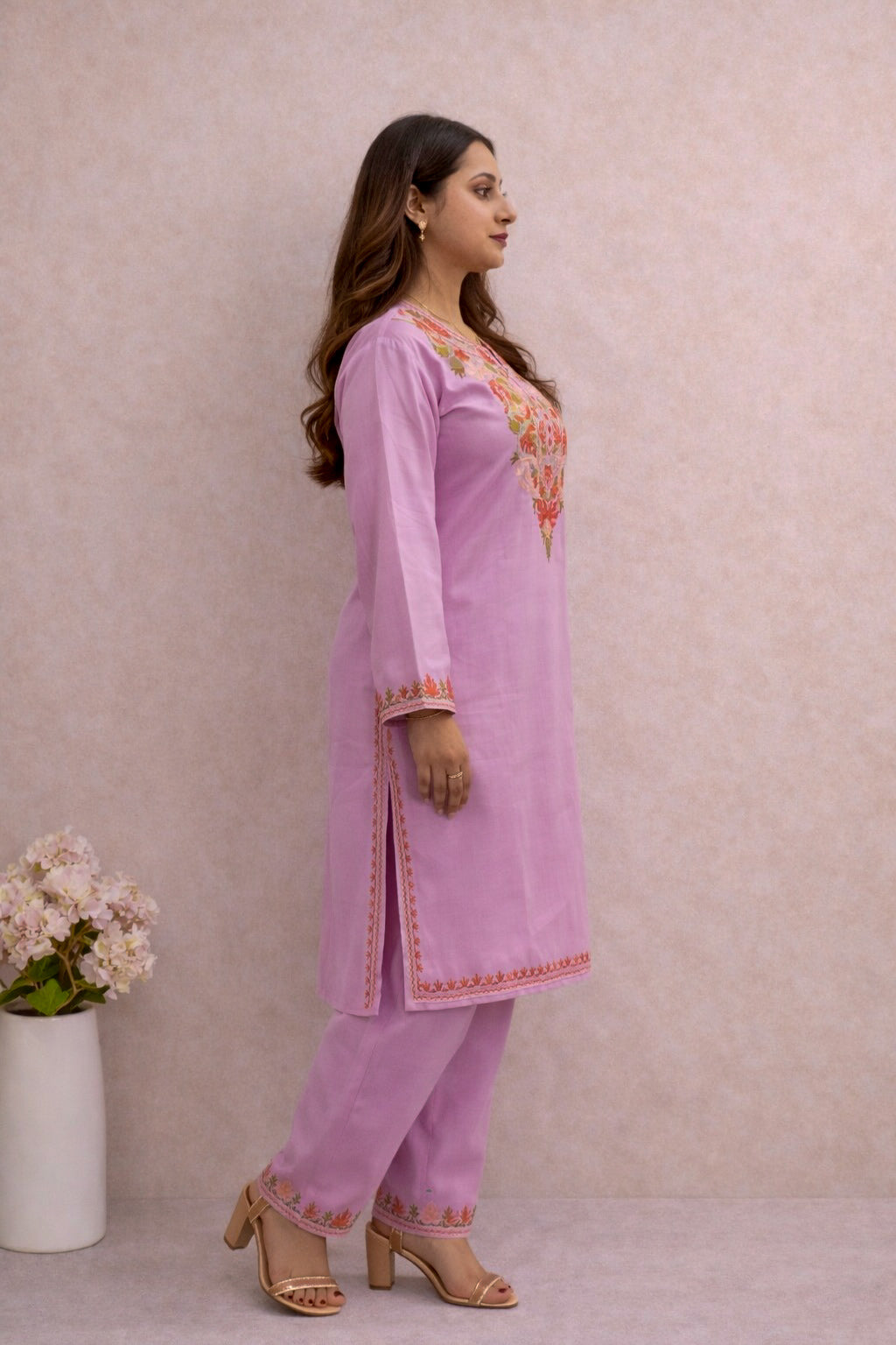 Cotton Pink Kashmiri Aari Work Cord Set