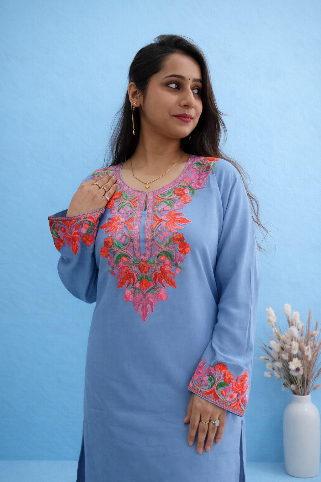 Rayon Grey Kashmiri Aari Work Cord Set