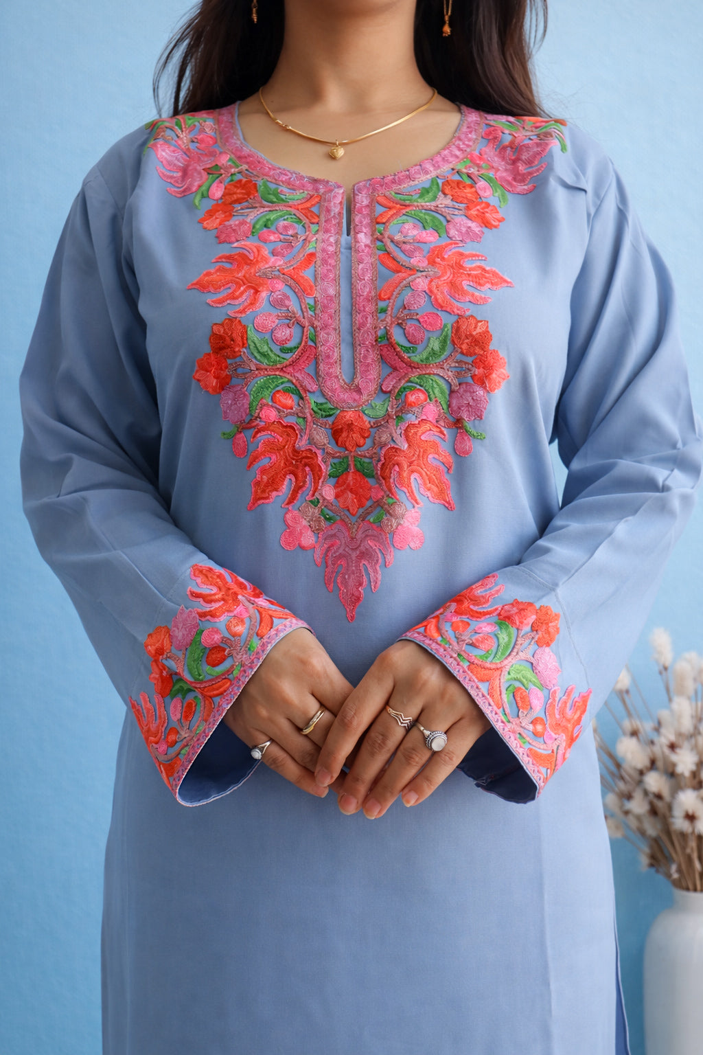 Rayon Grey Kashmiri Aari Work Cord Set