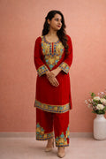 Rayon Red Kashmiri Aari Work Cord Set