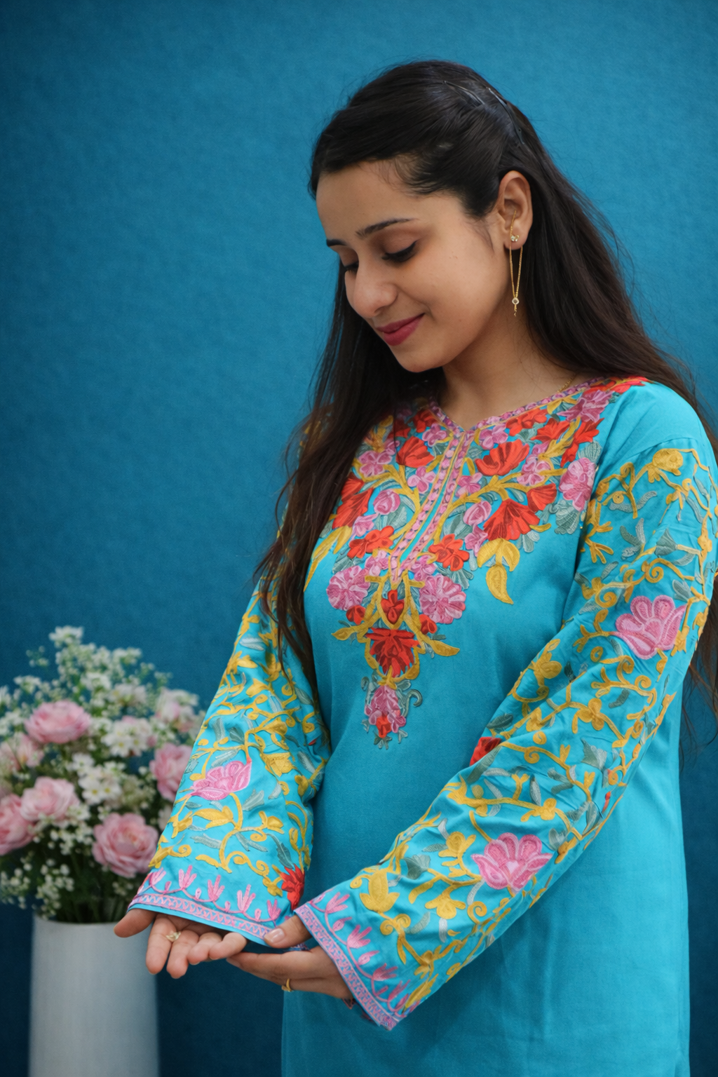 Rayon Sea Green Kashmiri Aari Work Cord Set