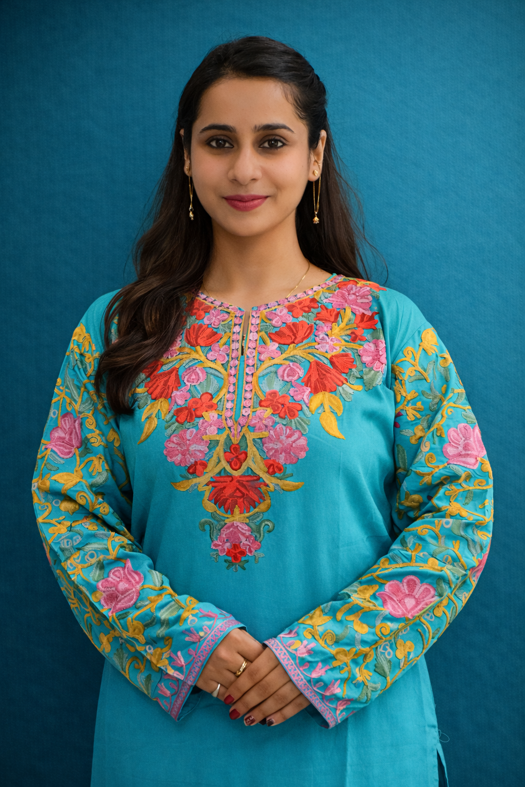 Rayon Sea Green Kashmiri Aari Work Cord Set