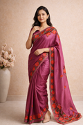 Silk Pink Kashmiri Aari Work Saree
