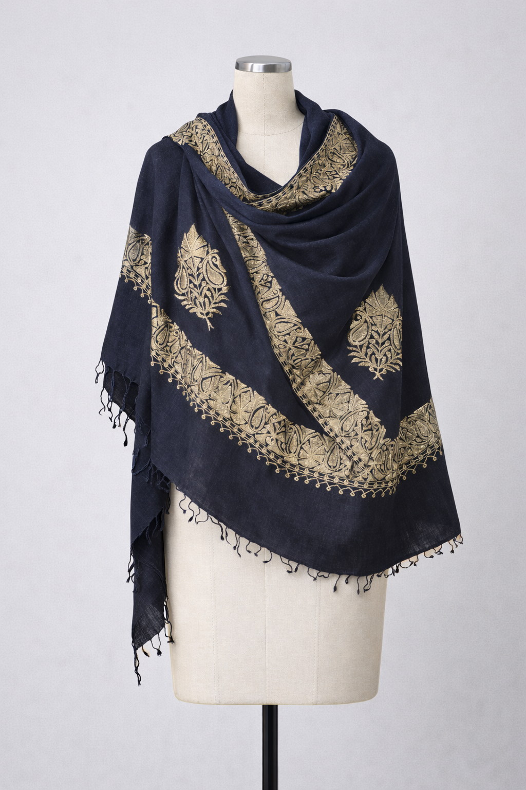 Graphite Tilla Flower Pashmina Stole