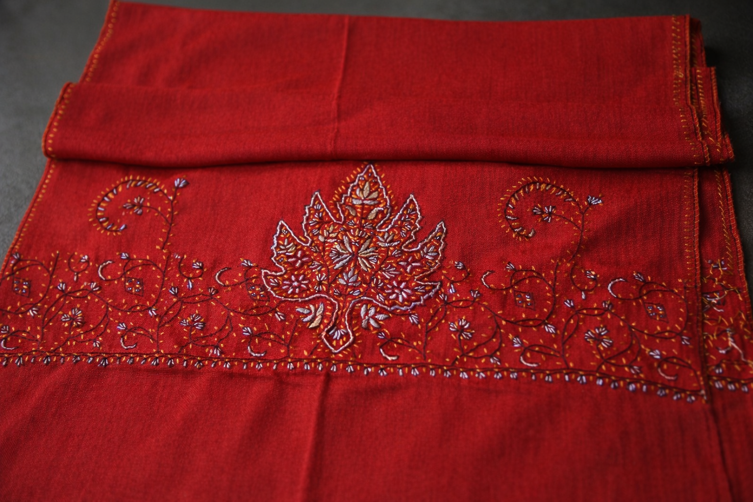 Red Handmade Kashmiri Embroidered Stole