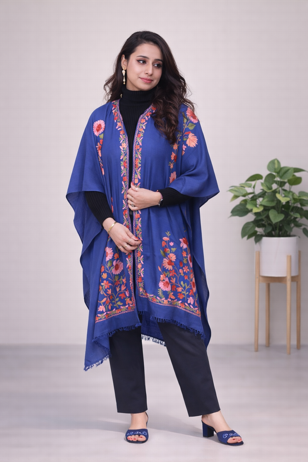 Indigo Garden Kashmiri Aari Cape Shawl