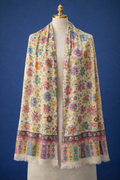 Cream Multicolor Handmade Floral Stole