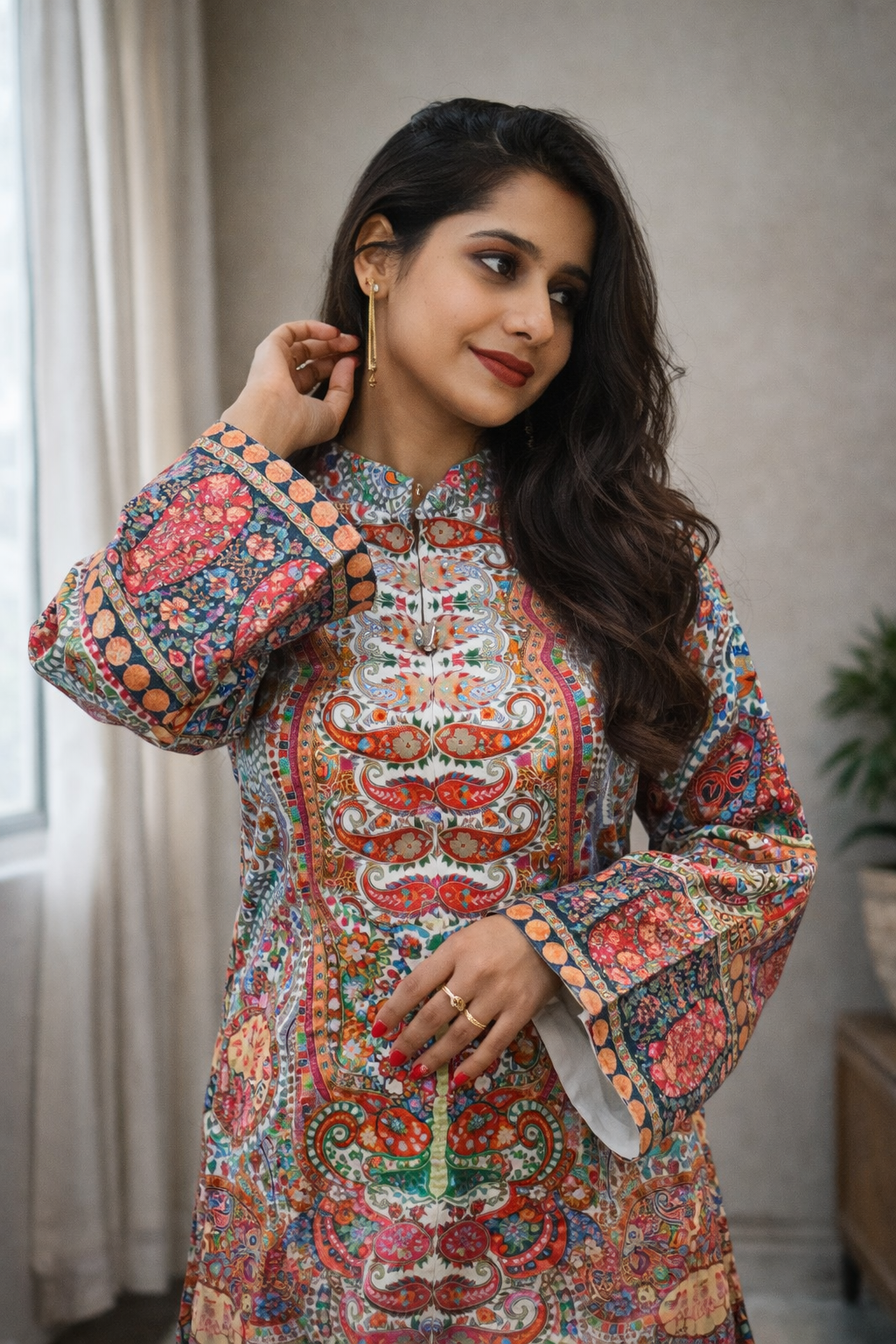 Ivory Multicolor Kani Winter Jacket Set