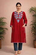 Ruby Red Aari Work Phiran