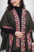 Olive Bloom Kashmiri Aari Cape Shawl