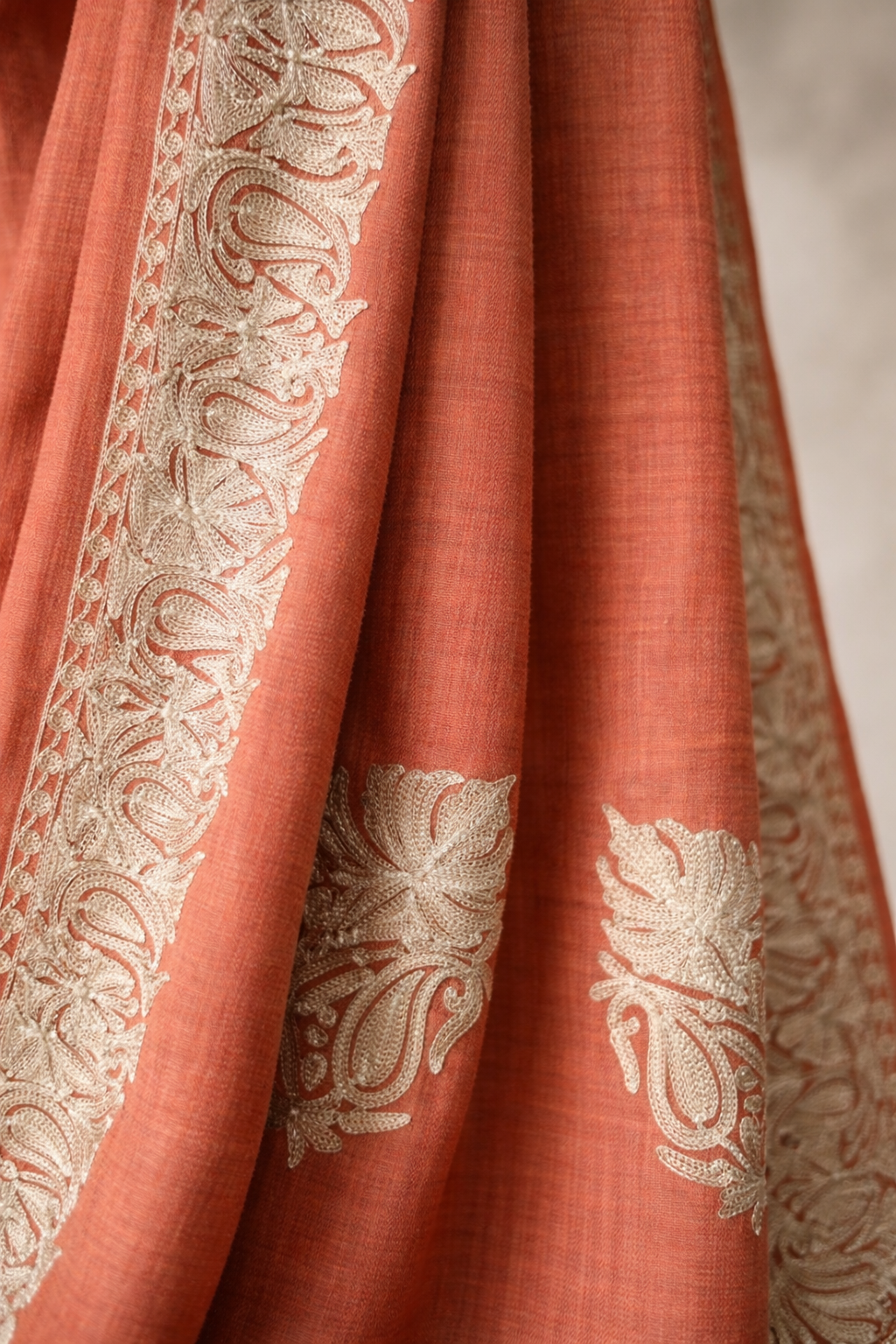 Peach Coral Tilla Flower Pashmina Stole