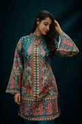 Gulnaar Teal Kani Jacket Set