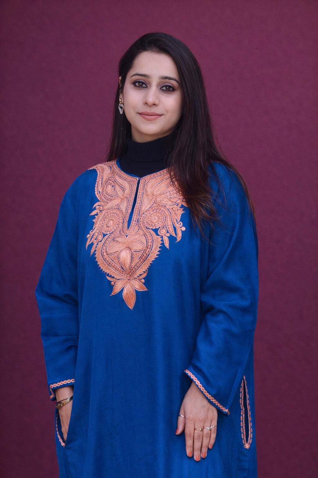 Copper Tilla Royal Blue Kashmiri Phiran