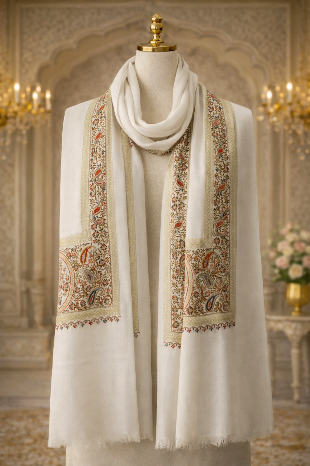 Cream Heritage Tilla Kashmiri Stole