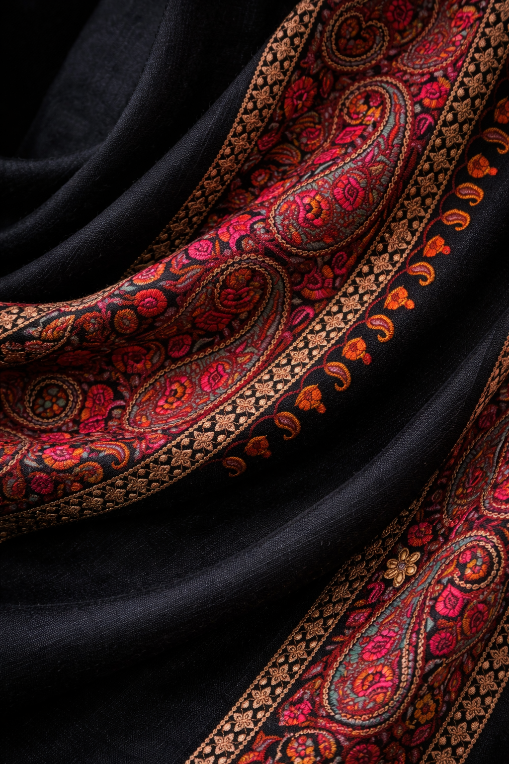 Black Handmade Kashmiri Embroidered Shawl