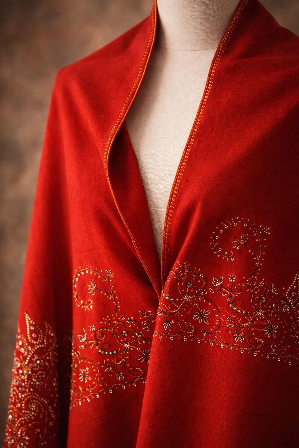 Red Handmade Kashmiri Embroidered Stole