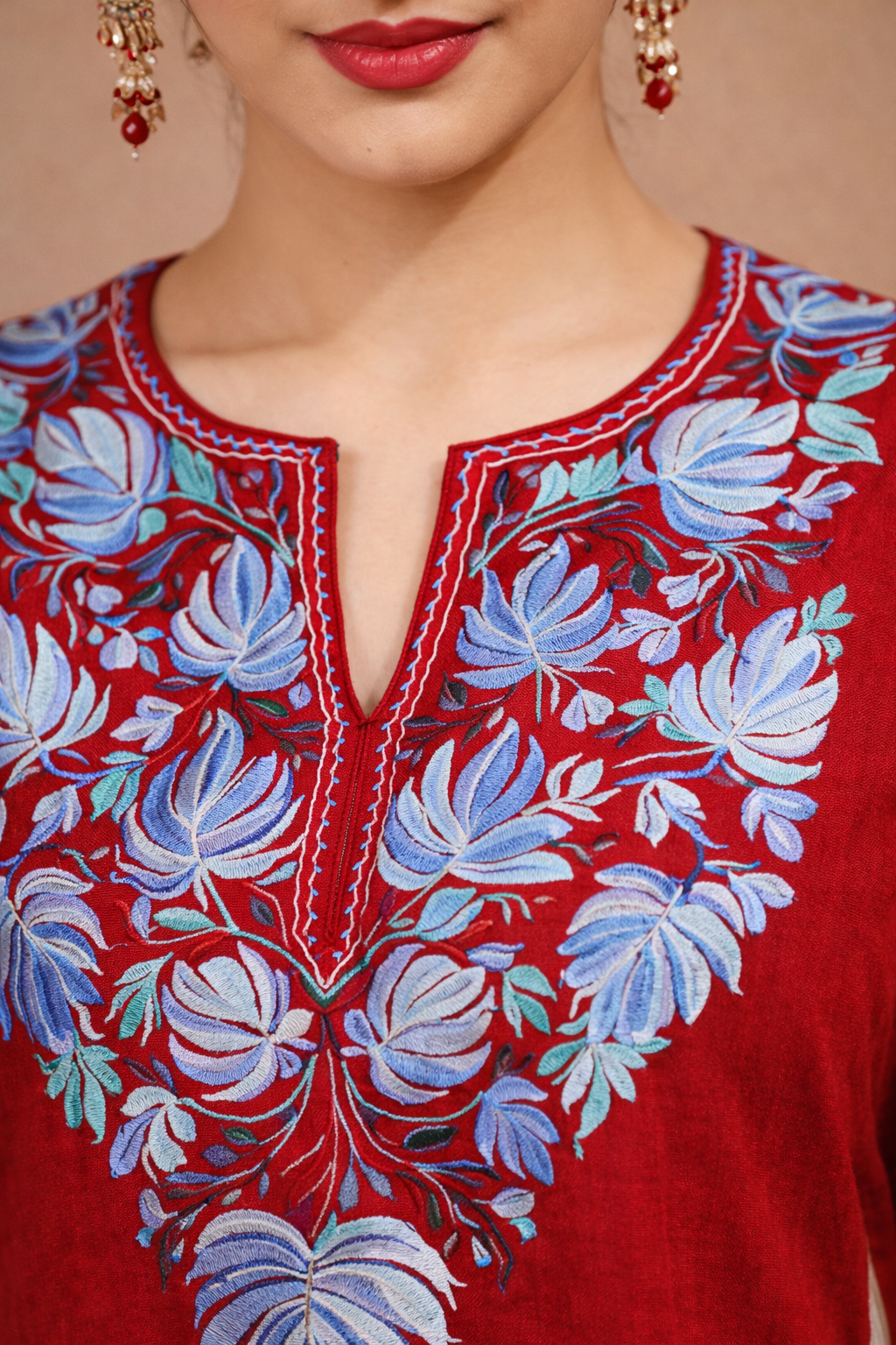 Ruby Red Aari Work Phiran