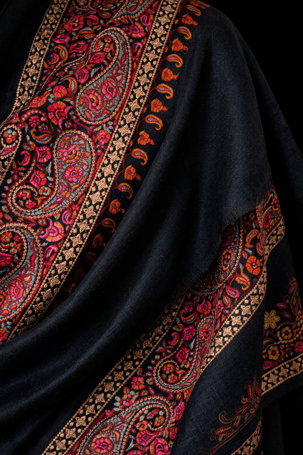 Black Handmade Kashmiri Embroidered Shawl
