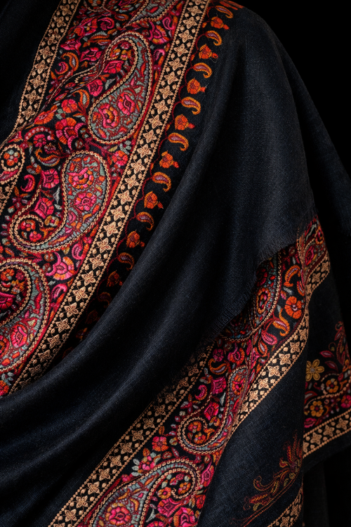 Black Handmade Kashmiri Embroidered Shawl