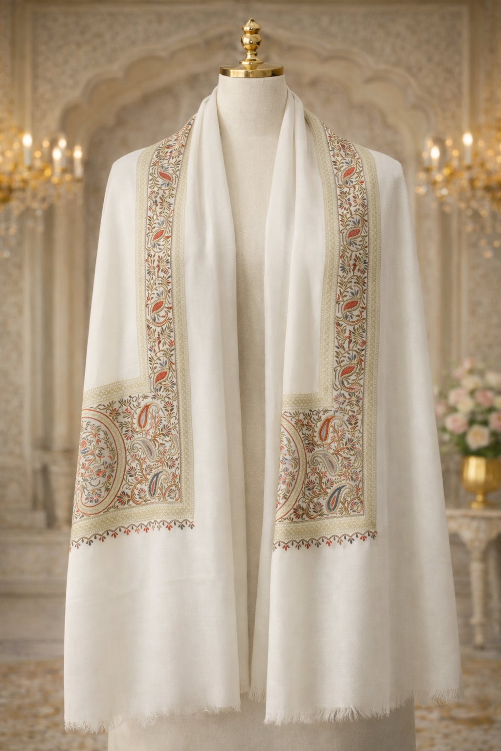 Cream Heritage Tilla Kashmiri Stole