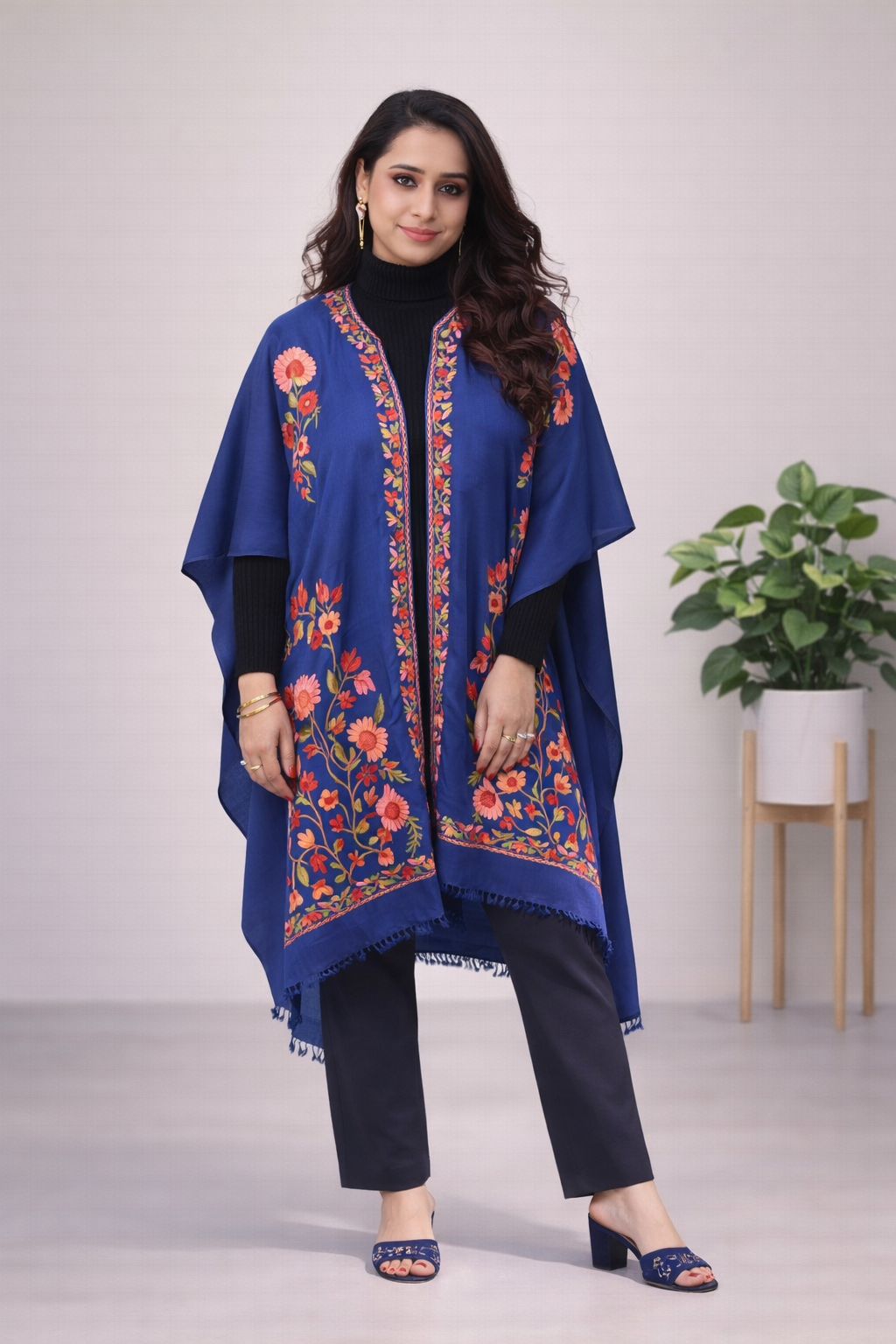 Indigo Garden Kashmiri Aari Cape Shawl