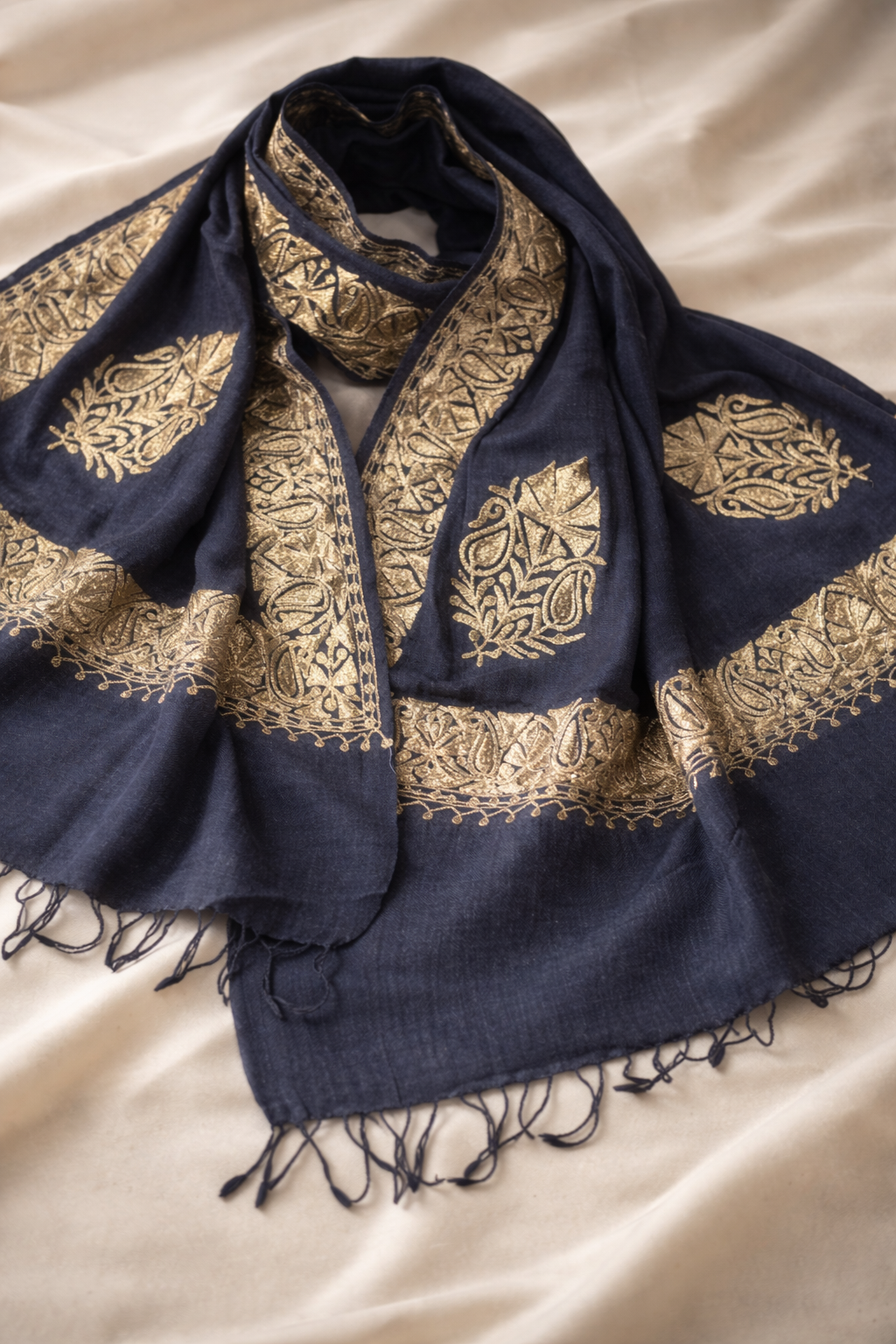 Graphite Tilla Flower Pashmina Stole