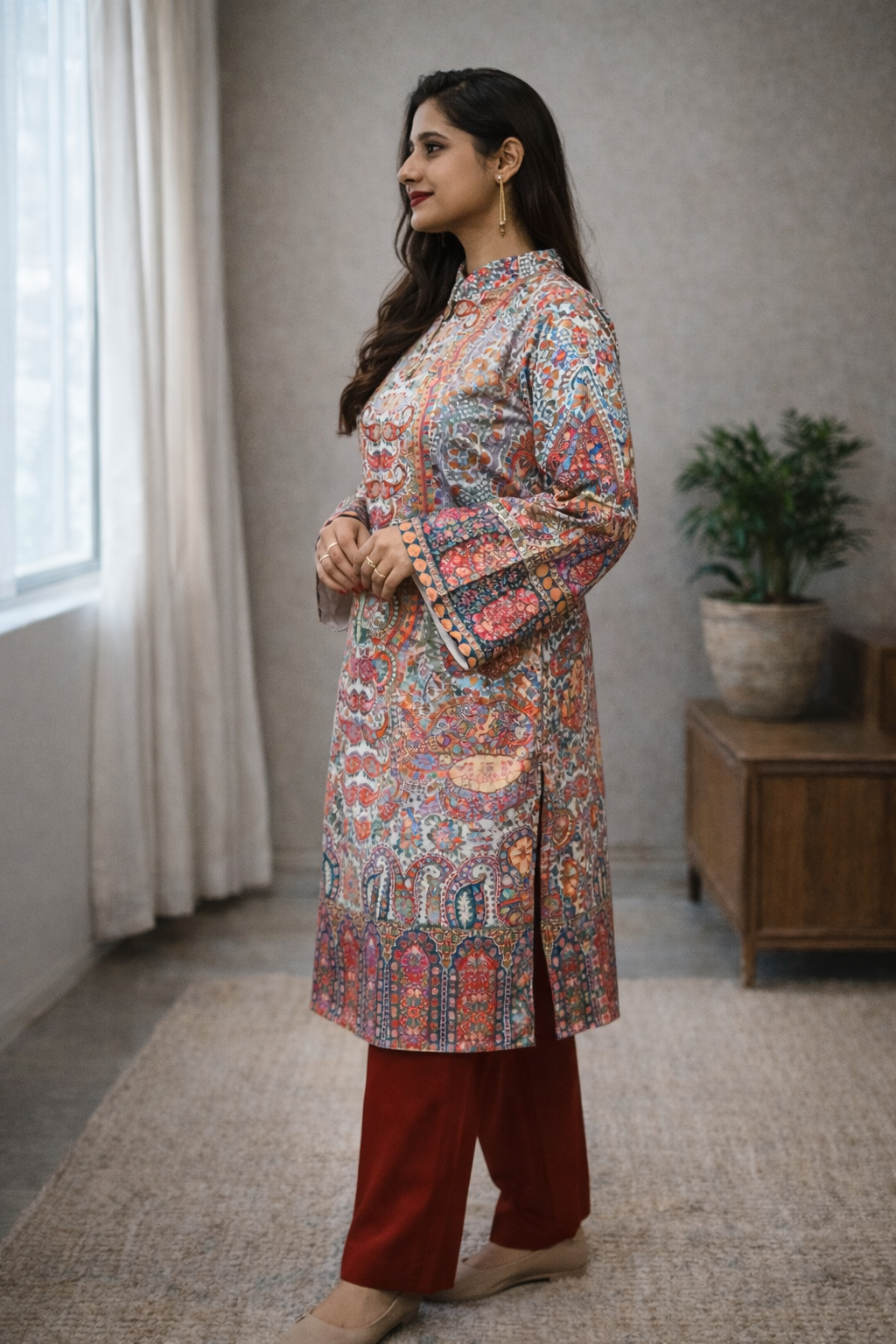 Ivory Multicolor Kani Winter Jacket Set