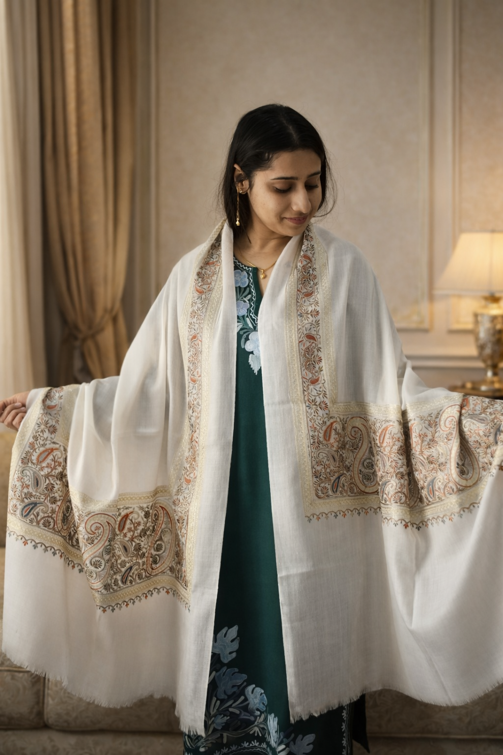Cream Heritage Tilla Kashmiri Stole