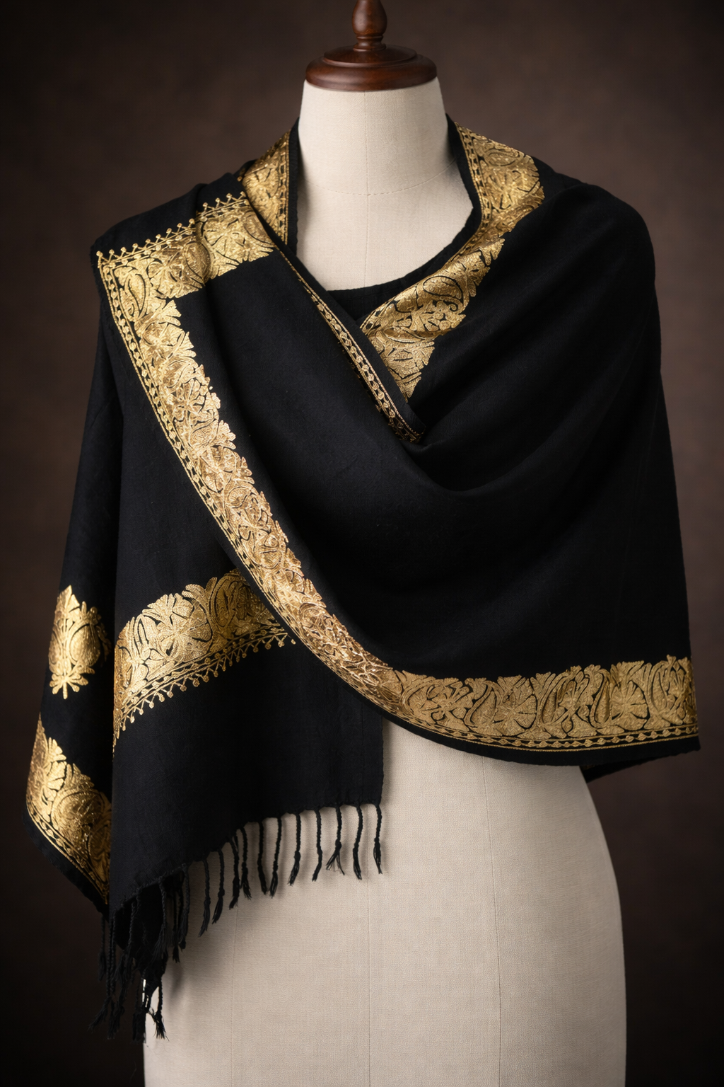 Midnight Noir Tilla Flower Pashmina Stole