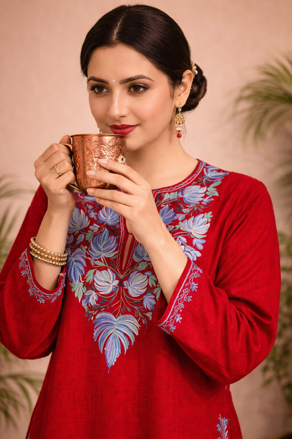 Ruby Red Aari Work Phiran