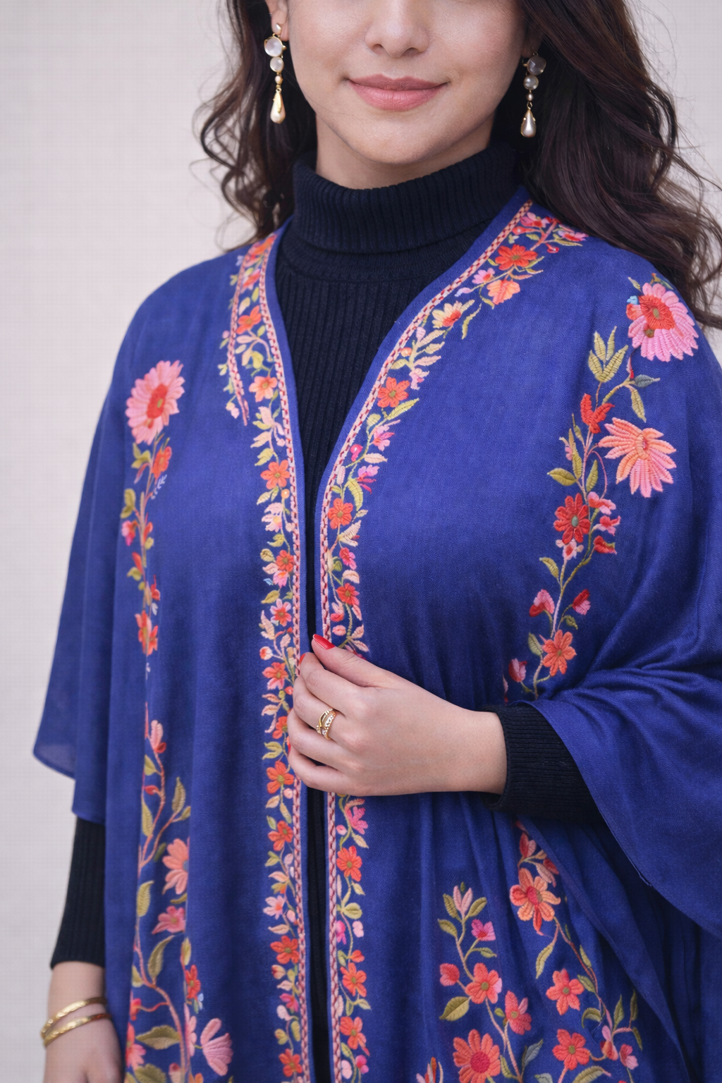 Indigo Garden Kashmiri Aari Cape Shawl