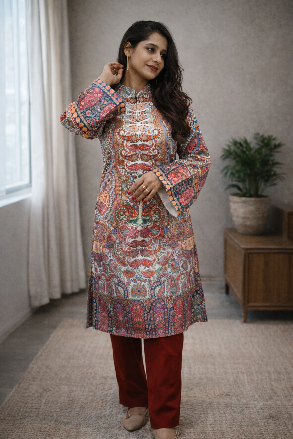 Ivory Multicolor Kani Winter Jacket Set