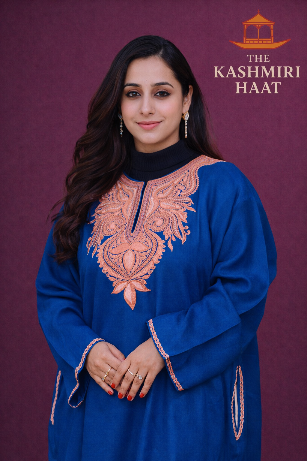 Copper Tilla Royal Blue Kashmiri Phiran