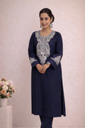 Navy Blue Silver Tilla Kashmiri Phiran Set