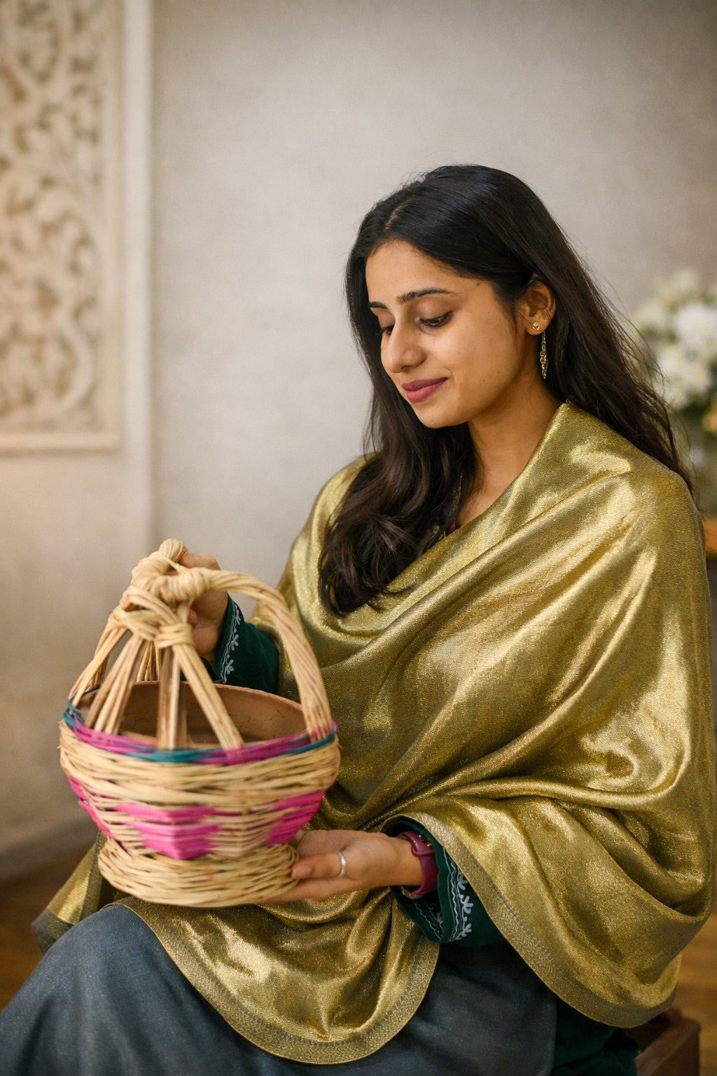 Kashmiri Moonlight Charcoal Pashmina Stole