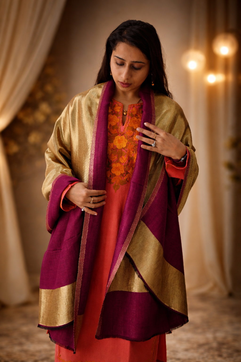 Kashmiri Moonlight Magenta Pashmina Stole