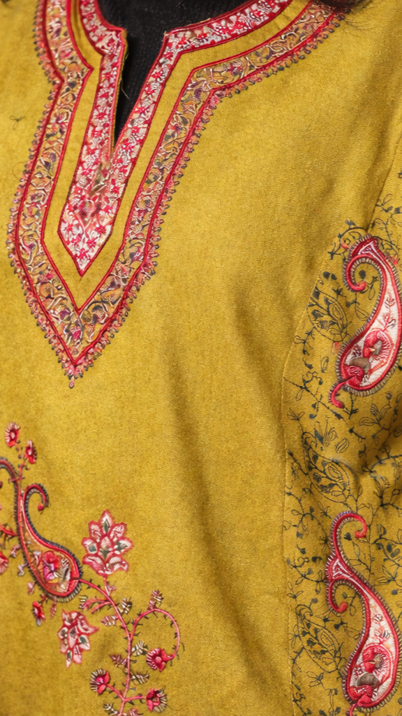 Mustard Kashmiri Sozni Embroidered Phiran