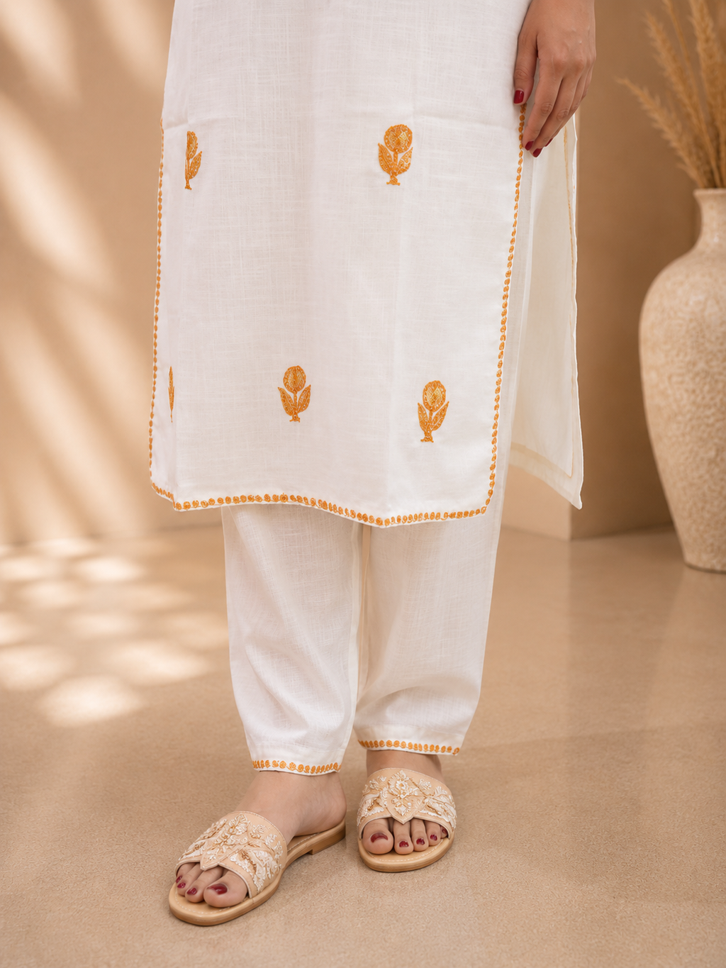 Tilla Work Cord Set in Ruby Cotton from Kashmir