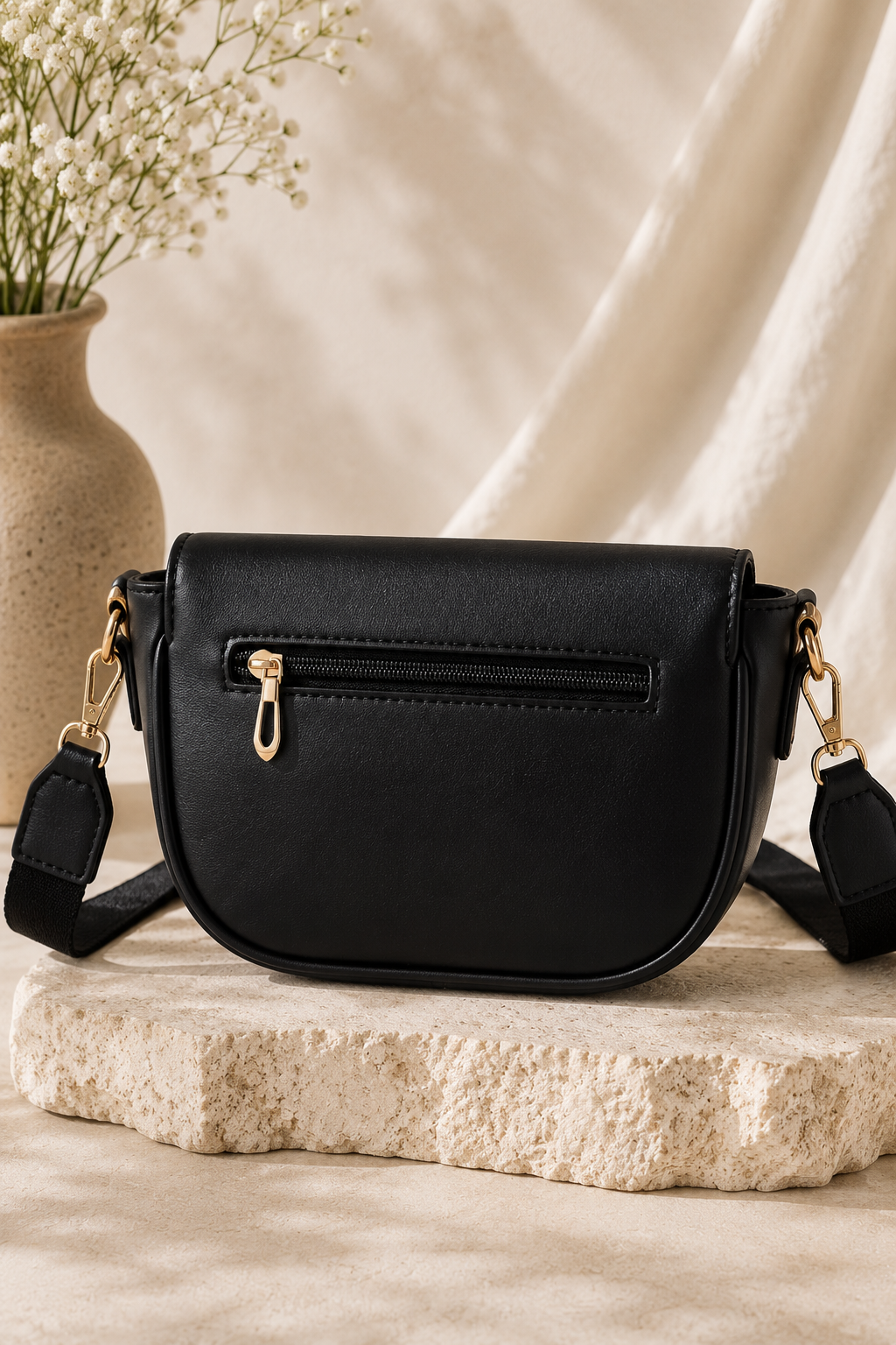 Aari Work Black Sling Bag Handbag with Gold Accents